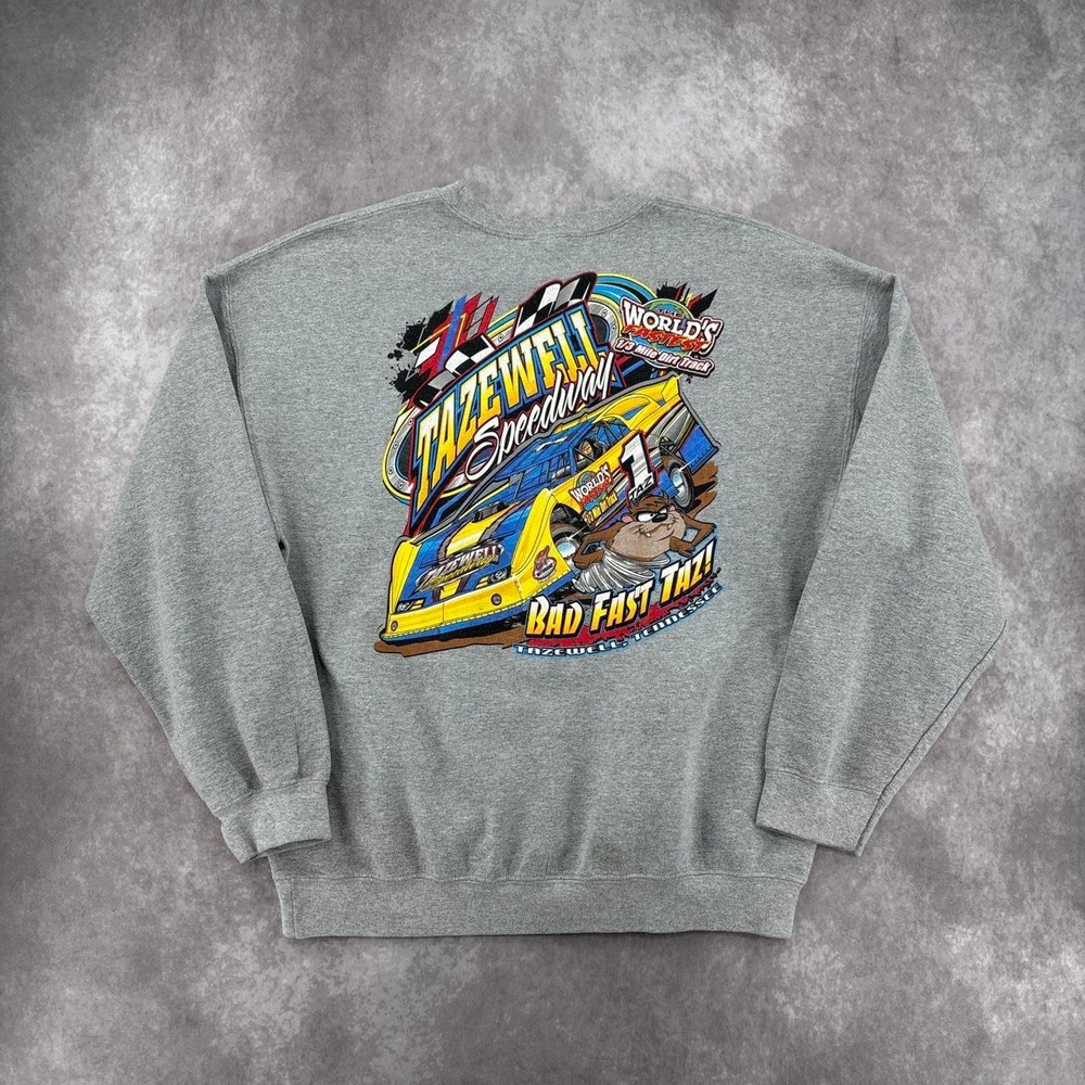 Y2K Taz "Tazwell Speedway" Racing Graphic Sweatshirt Size XL